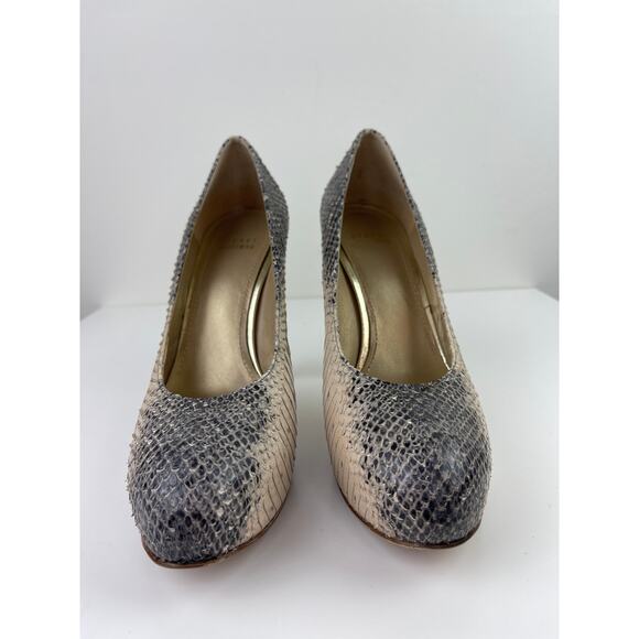 Stuart Weitzman Rowin Snake Leather Platform Wood Heel Pumps Round Toe Size 9.5 - Picture 3 of 10